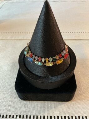 Multicolored Double Row Bolo Style Gold Tone Bracelet